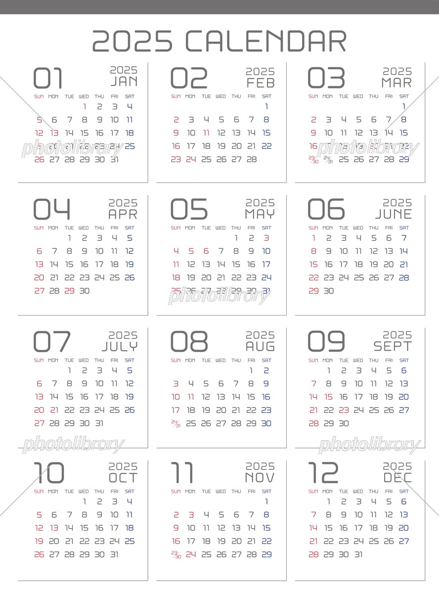 2025年 シンプルモダンなカレンダー イラスト素材 [ 7398961 | ２０２５カレンダー