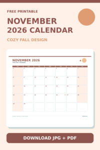 Cute November 2026 Calendar Printable: Cozy Fall Style printable calendar preview