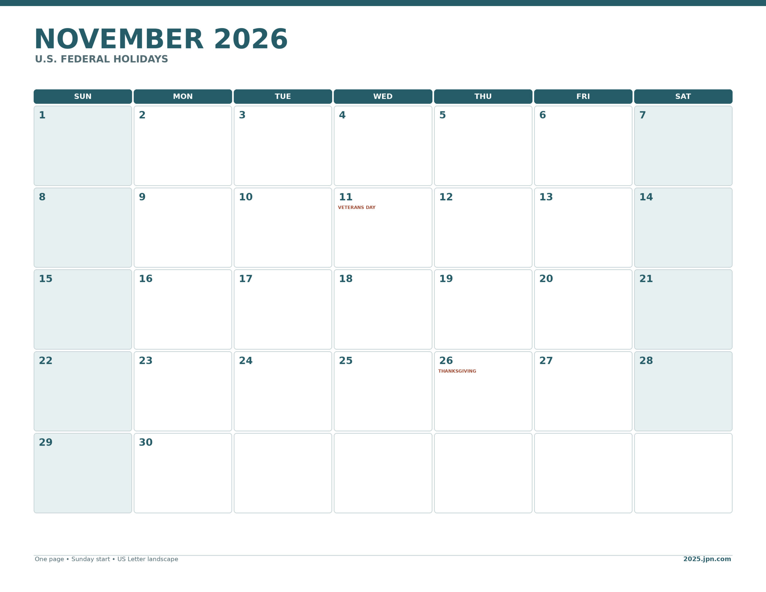November 2026 Calendar With Holidays Printable printable calendar preview